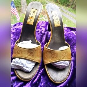 Gucci Brown Monogram Slide Heels